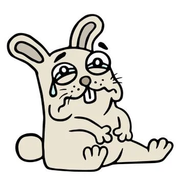 Sad gray rabbit is cries. Vector illustration. Stock Illustration