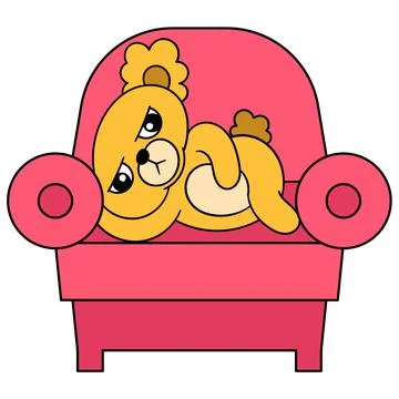 A sad grim faced bear brooded on the sofa chair. doodle icon image kawaii イラスト素材