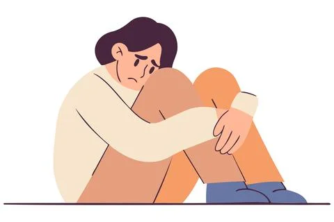 Sad guy sitting alone in depression Stock Illustration