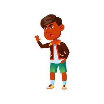 Sad indian boy kid refusing offer cartoon vector Ilustración de archivo