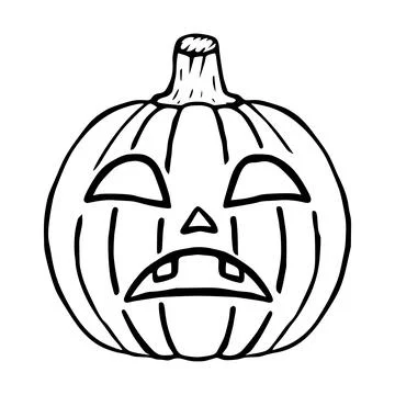 Sad Jack O Lantern doodle icon, halloween pumpkin isolated 스톡 일러스트