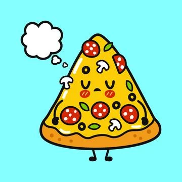 Sad kawaii pizza slice thinking bubble Stock Illustration
