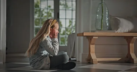 Sad, kid and thinking on floor in home for emotional neglect, abandoned or self Stock Footage 337762088