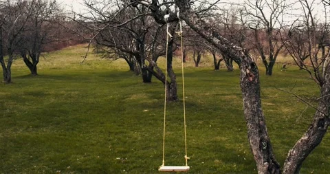 Sad landscape with empty chairs and swing set in a park in autumn Video stock 153176563