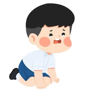 Sad Little Boy Crying on Knee Stock Illustration