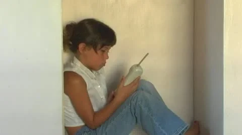 Sad Little Girl Waiting For Phone Call Stock Footage