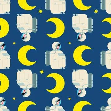 Sad lonely astronaut pattern seamless. Concept of universal loneliness back.. Stock Illustration