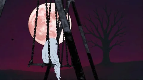 Sad, Lonely Ghost Sitting on a Swing. Lofi Halloween Aesthetic Stock Footage 318146547