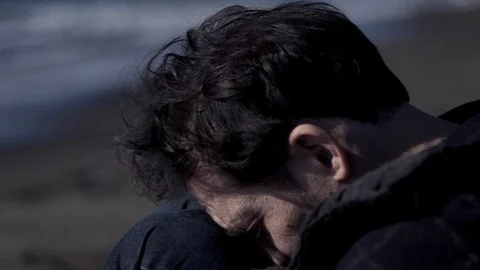 Sad lonely man feeling bad depressed slow motion Stock Footage 107490273