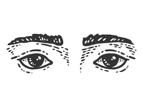 Sad look of man. Engraving vector illustration. Sketch scratch board imitation. Stock Illustration