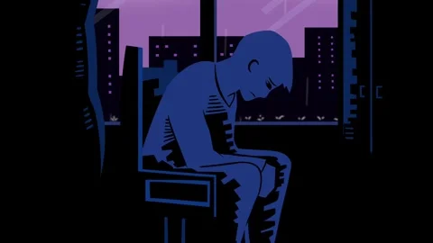 Sad Man Alone in Dark Room - Mental Health Animation Vídeo Stock 344533165
