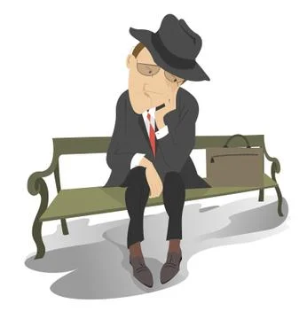 Sad man on the bench isolated Stock Illustration