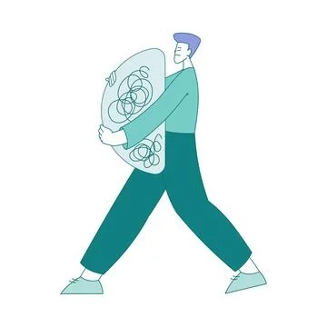 Sad Man Carrying Clutter or Tangled Skein Suffer from Psychic Illness Vector Stock Illustration