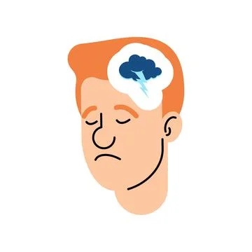Sad man with a cloud inside his head, symbolizing depression, mental health.. Stock Illustration