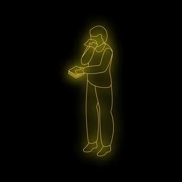 Sad man crying and reading letter in neon light style Stock Illustration