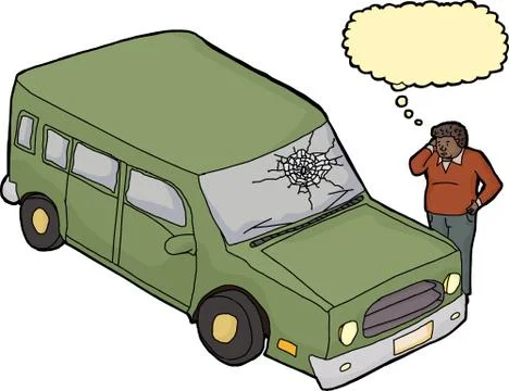 Sad Man with Damaged Windshield Stock Illustration
