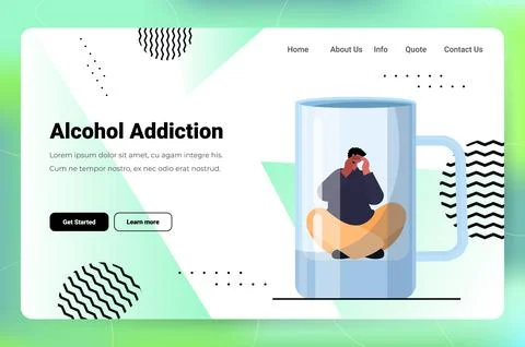 Sad man drinker alcoholic sitting in empty glass depressed addicted drunk guy Stock Illustration