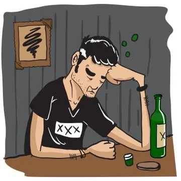 Sad man drinking Stock Illustration