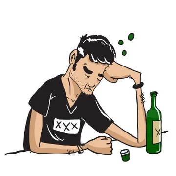 Sad man drinking isolated on white Stock Illustration