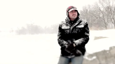Sad Man During a Winter Storm Stock Footage 162257244