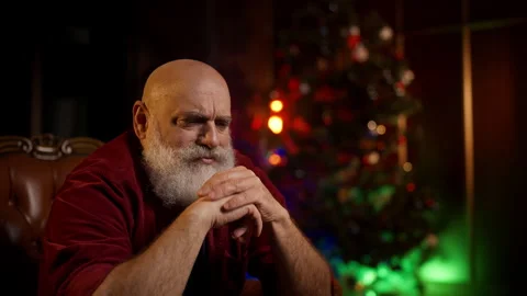 Sad man in his 50s feels lonely during Christmas holidays, depression concept Stock Footage 342520467