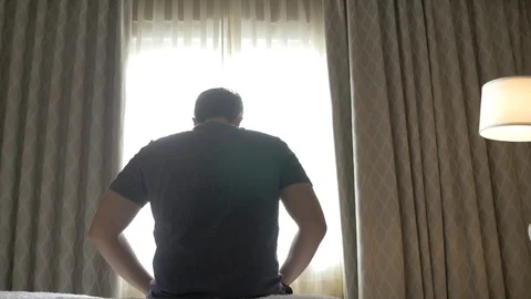 Sad Man Opens Window Mental Health Concept Stock Footage 116843656