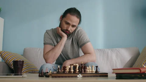 Sad Man Plays Chess Alone Stock Footage 135374412