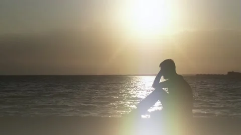 Sad Man at Seaside Stock Footage 66203780
