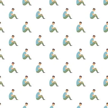 Sad man sitting pattern symbolizing depression and loneliness Stock Illustration