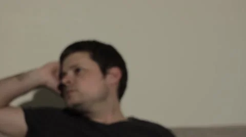 Sad Man Slide on Sofa Stock Footage 40260626