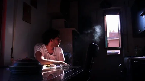 SAD MAN SMOKING Stock Footage 30396254