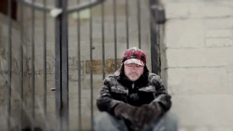 Sad Man in a Snow Storm Stock Footage 162256926