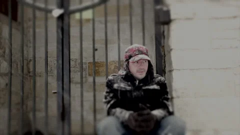 Sad Man in a Snow Storm Stock Footage 162257239