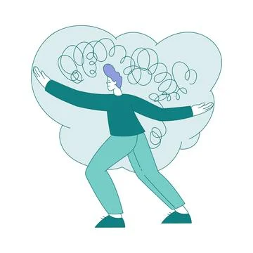 Sad Man Standing with Clutter or Tangled Skein Suffer from Psychic Illness Stock Illustration