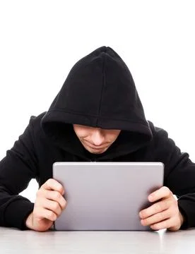 Sad Man with a Tablet Stock Photos
