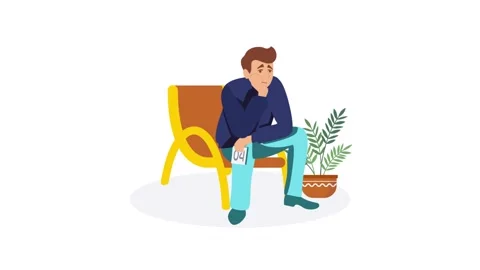 Sad man with waiting ticket sitting on chair feeling anxious and impatient .. Stock-Footage 338365695