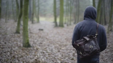 Sad man walking by forest Stock-Footage 71955211