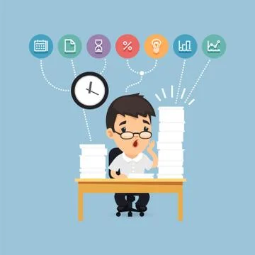 Sad Manager Working at the Office Stock Illustration