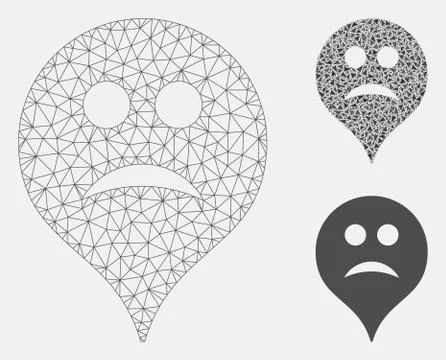 Sad Map Marker Vector Mesh Wire Frame Model and Triangle Mosaic Icon Illustrazione stock