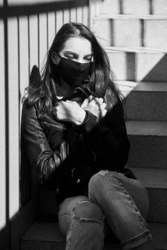 Sad in mask Stockfoto's