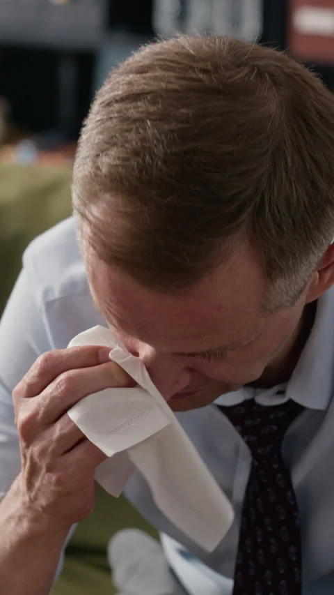 Sad Middle-aged Man Crying and Wiping Tears during Therapy Session Stock Footage 340627487