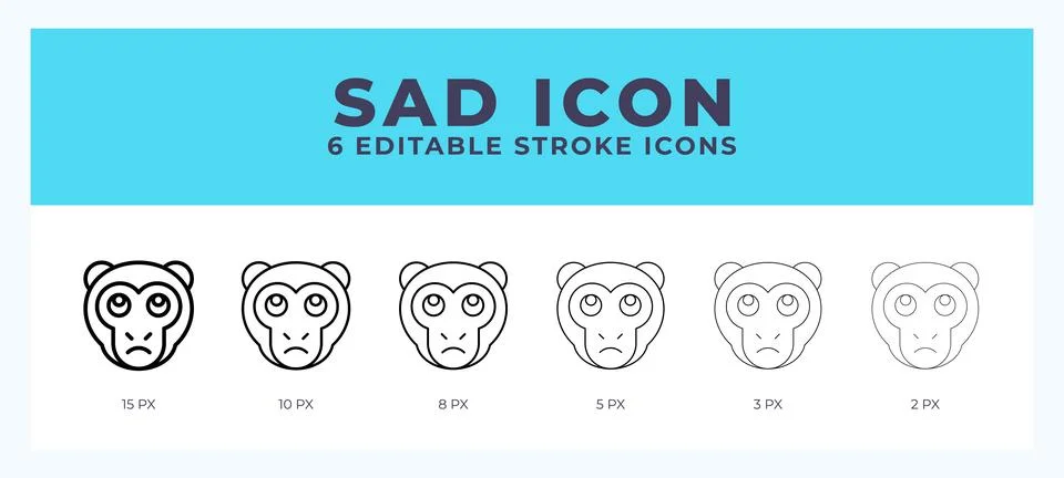 Sad monkey icon in thin line. Bold line. Regular line. Editable stroke. Stock Illustration