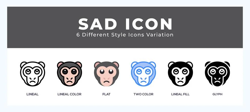 Sad monkey set of simple icons great for web. app. presentation and more. Stock Illustration