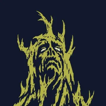 A sad monster with branches growing out of his body. Vector illustration. Stock Illustration