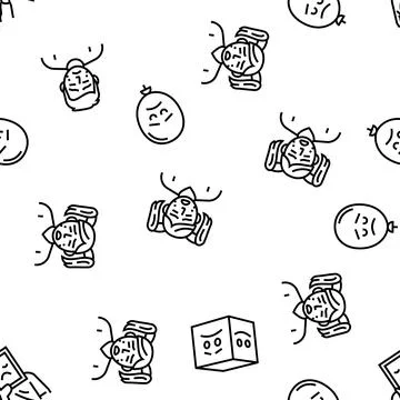 Sad mood emotion face vector seamless pattern 库存插图