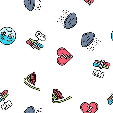 Sad mood emotion face vector seamless pattern 库存插图