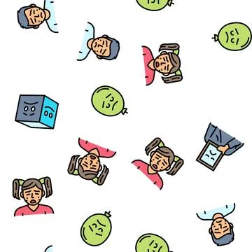 Sad mood emotion face vector seamless pattern Stock Illustration