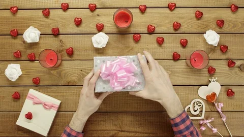 Sad mts empty box as holiday gift, top view Stock Footage 87975451