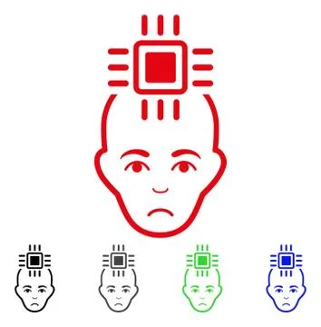 Sad Neural Computer Interface Vector Icon Illustrazione stock