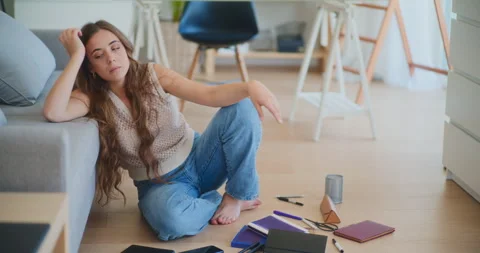 Sad Overworked Student on Floor Stock Footage 275157831